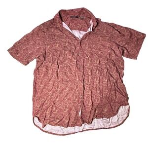 A|X|IST Rayon Button Up Shirt Abstract Print Short Sleeve Maroon XL‎